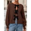 imagePRETTYGARDEN Cardigan Sweaters for Women Fall Fashion 2026 Bow Tie Front Long Sleeve Knit Sweater Tops Cute Winter ClothesBrown