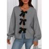 imagePRETTYGARDEN Cardigan Sweaters for Women Fall Fashion 2026 Bow Tie Front Long Sleeve Knit Sweater Tops Cute Winter ClothesGrey