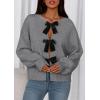imagePRETTYGARDEN Cardigan Sweaters for Women Fall Fashion 2026 Bow Tie Front Long Sleeve Knit Sweater Tops Cute Winter ClothesGrey