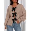 imagePRETTYGARDEN Cardigan Sweaters for Women Fall Fashion 2026 Bow Tie Front Long Sleeve Knit Sweater Tops Cute Winter ClothesKhaki