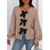 imagePRETTYGARDEN Cardigan Sweaters for Women Fall Fashion 2026 Bow Tie Front Long Sleeve Knit Sweater Tops Cute Winter ClothesKhaki