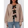 imagePRETTYGARDEN Cardigan Sweaters for Women Fall Fashion 2026 Bow Tie Front Long Sleeve Knit Sweater Tops Cute Winter ClothesKhaki