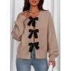 imagePRETTYGARDEN Cardigan Sweaters for Women Fall Fashion 2026 Bow Tie Front Long Sleeve Knit Sweater Tops Cute Winter ClothesKhaki