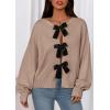 imagePRETTYGARDEN Cardigan Sweaters for Women Fall Fashion 2026 Bow Tie Front Long Sleeve Knit Sweater Tops Cute Winter ClothesKhaki