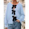 imagePRETTYGARDEN Cardigan Sweaters for Women Fall Fashion 2026 Bow Tie Front Long Sleeve Knit Sweater Tops Cute Winter ClothesLight Blue