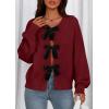 imagePRETTYGARDEN Cardigan Sweaters for Women Fall Fashion 2026 Bow Tie Front Long Sleeve Knit Sweater Tops Cute Winter ClothesRed