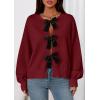 imagePRETTYGARDEN Cardigan Sweaters for Women Fall Fashion 2026 Bow Tie Front Long Sleeve Knit Sweater Tops Cute Winter ClothesRed