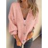 imagePRETTYGARDEN Cardigan Sweaters for Women Trendy Fall 2026 Long Sleeve Button Down Oversized Chunky Knit Sweater OuterwearPink