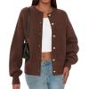 imagePRETTYGARDEN Cardigan for Women 2026 Fall Fashion Long Sleeve Trendy Button Down Work Office Sweaters Cute Winter JacketBrown