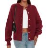 imagePRETTYGARDEN Cardigan for Women 2026 Fall Fashion Long Sleeve Trendy Button Down Work Office Sweaters Cute Winter JacketBurgundy
