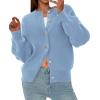 imagePRETTYGARDEN Cardigan for Women 2026 Fall Fashion Long Sleeve Trendy Button Down Work Office Sweaters Cute Winter JacketLight Blue