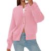 imagePRETTYGARDEN Cardigan for Women 2026 Fall Fashion Long Sleeve Trendy Button Down Work Office Sweaters Cute Winter JacketPink