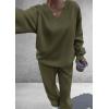 imagePRETTYGARDEN Casual Winter Two Piece Sets for Women 2026 V Neck Sweatshirt Loose Wide Leg Pants Tracksuit Knit Fall OutfitsArmy Green