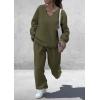 imagePRETTYGARDEN Casual Winter Two Piece Sets for Women 2026 V Neck Sweatshirt Loose Wide Leg Pants Tracksuit Knit Fall OutfitsArmy Green