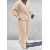 imagePRETTYGARDEN Casual Winter Two Piece Sets for Women 2026 V Neck Sweatshirt Loose Wide Leg Pants Tracksuit Knit Fall OutfitsBeige