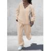 imagePRETTYGARDEN Casual Winter Two Piece Sets for Women 2026 V Neck Sweatshirt Loose Wide Leg Pants Tracksuit Knit Fall OutfitsBeige