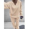 imagePRETTYGARDEN Casual Winter Two Piece Sets for Women 2026 V Neck Sweatshirt Loose Wide Leg Pants Tracksuit Knit Fall OutfitsBeige