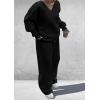 imagePRETTYGARDEN Casual Winter Two Piece Sets for Women 2026 V Neck Sweatshirt Loose Wide Leg Pants Tracksuit Knit Fall OutfitsBlack