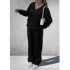 imagePRETTYGARDEN Casual Winter Two Piece Sets for Women 2026 V Neck Sweatshirt Loose Wide Leg Pants Tracksuit Knit Fall OutfitsBlack