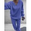 imagePRETTYGARDEN Casual Winter Two Piece Sets for Women 2026 V Neck Sweatshirt Loose Wide Leg Pants Tracksuit Knit Fall OutfitsBlue