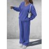 imagePRETTYGARDEN Casual Winter Two Piece Sets for Women 2026 V Neck Sweatshirt Loose Wide Leg Pants Tracksuit Knit Fall OutfitsBlue