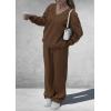 imagePRETTYGARDEN Casual Winter Two Piece Sets for Women 2026 V Neck Sweatshirt Loose Wide Leg Pants Tracksuit Knit Fall OutfitsBrown