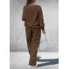 imagePRETTYGARDEN Casual Winter Two Piece Sets for Women 2026 V Neck Sweatshirt Loose Wide Leg Pants Tracksuit Knit Fall OutfitsBrown