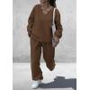 imagePRETTYGARDEN Casual Winter Two Piece Sets for Women 2026 V Neck Sweatshirt Loose Wide Leg Pants Tracksuit Knit Fall OutfitsBrown