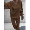 imagePRETTYGARDEN Casual Winter Two Piece Sets for Women 2026 V Neck Sweatshirt Loose Wide Leg Pants Tracksuit Knit Fall OutfitsBrown