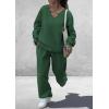 imagePRETTYGARDEN Casual Winter Two Piece Sets for Women 2026 V Neck Sweatshirt Loose Wide Leg Pants Tracksuit Knit Fall OutfitsDark Green