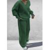 imagePRETTYGARDEN Casual Winter Two Piece Sets for Women 2026 V Neck Sweatshirt Loose Wide Leg Pants Tracksuit Knit Fall OutfitsDark Green