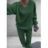 imagePRETTYGARDEN Casual Winter Two Piece Sets for Women 2026 V Neck Sweatshirt Loose Wide Leg Pants Tracksuit Knit Fall OutfitsDark Green