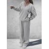 imagePRETTYGARDEN Casual Winter Two Piece Sets for Women 2026 V Neck Sweatshirt Loose Wide Leg Pants Tracksuit Knit Fall OutfitsGrey