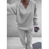 imagePRETTYGARDEN Casual Winter Two Piece Sets for Women 2026 V Neck Sweatshirt Loose Wide Leg Pants Tracksuit Knit Fall OutfitsGrey