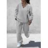 imagePRETTYGARDEN Casual Winter Two Piece Sets for Women 2026 V Neck Sweatshirt Loose Wide Leg Pants Tracksuit Knit Fall OutfitsGrey