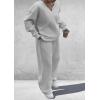imagePRETTYGARDEN Casual Winter Two Piece Sets for Women 2026 V Neck Sweatshirt Loose Wide Leg Pants Tracksuit Knit Fall OutfitsGrey