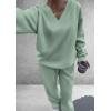 imagePRETTYGARDEN Casual Winter Two Piece Sets for Women 2026 V Neck Sweatshirt Loose Wide Leg Pants Tracksuit Knit Fall OutfitsGrey Green