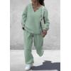 imagePRETTYGARDEN Casual Winter Two Piece Sets for Women 2026 V Neck Sweatshirt Loose Wide Leg Pants Tracksuit Knit Fall OutfitsGrey Green