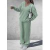 imagePRETTYGARDEN Casual Winter Two Piece Sets for Women 2026 V Neck Sweatshirt Loose Wide Leg Pants Tracksuit Knit Fall OutfitsGrey Green