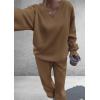 imagePRETTYGARDEN Casual Winter Two Piece Sets for Women 2026 V Neck Sweatshirt Loose Wide Leg Pants Tracksuit Knit Fall OutfitsKhaki