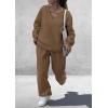 imagePRETTYGARDEN Casual Winter Two Piece Sets for Women 2026 V Neck Sweatshirt Loose Wide Leg Pants Tracksuit Knit Fall OutfitsKhaki