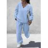 imagePRETTYGARDEN Casual Winter Two Piece Sets for Women 2026 V Neck Sweatshirt Loose Wide Leg Pants Tracksuit Knit Fall OutfitsLight Blue