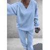 imagePRETTYGARDEN Casual Winter Two Piece Sets for Women 2026 V Neck Sweatshirt Loose Wide Leg Pants Tracksuit Knit Fall OutfitsLight Blue