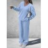imagePRETTYGARDEN Casual Winter Two Piece Sets for Women 2026 V Neck Sweatshirt Loose Wide Leg Pants Tracksuit Knit Fall OutfitsLight Blue