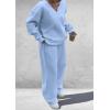 imagePRETTYGARDEN Casual Winter Two Piece Sets for Women 2026 V Neck Sweatshirt Loose Wide Leg Pants Tracksuit Knit Fall OutfitsLight Blue