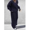 imagePRETTYGARDEN Casual Winter Two Piece Sets for Women 2026 V Neck Sweatshirt Loose Wide Leg Pants Tracksuit Knit Fall OutfitsNavy Blue