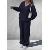 imagePRETTYGARDEN Casual Winter Two Piece Sets for Women 2026 V Neck Sweatshirt Loose Wide Leg Pants Tracksuit Knit Fall OutfitsNavy Blue