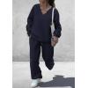 imagePRETTYGARDEN Casual Winter Two Piece Sets for Women 2026 V Neck Sweatshirt Loose Wide Leg Pants Tracksuit Knit Fall OutfitsNavy Blue