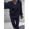 imagePRETTYGARDEN Casual Winter Two Piece Sets for Women 2026 V Neck Sweatshirt Loose Wide Leg Pants Tracksuit Knit Fall OutfitsNavy Blue