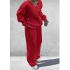 imagePRETTYGARDEN Casual Winter Two Piece Sets for Women 2026 V Neck Sweatshirt Loose Wide Leg Pants Tracksuit Knit Fall OutfitsRed